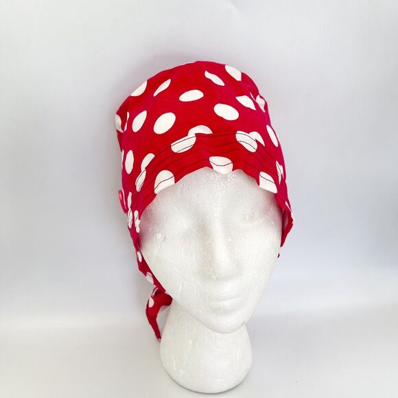 Unisex Surgical Scrub Hat With Matching Mask Red Polka Dots - Picture 8 of 12